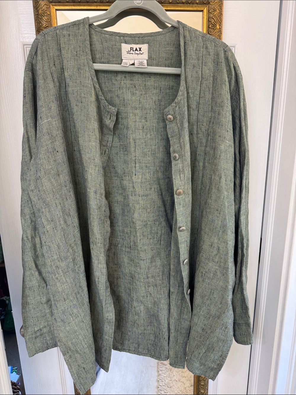 Flax Sage Green Linen Button-Down Women's Shirt